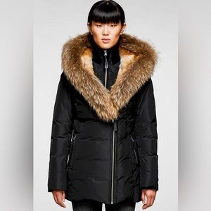 MACKAGE Akiva Black Asymmetrical Zip Front Down Winter Jacket Coat With Hood S